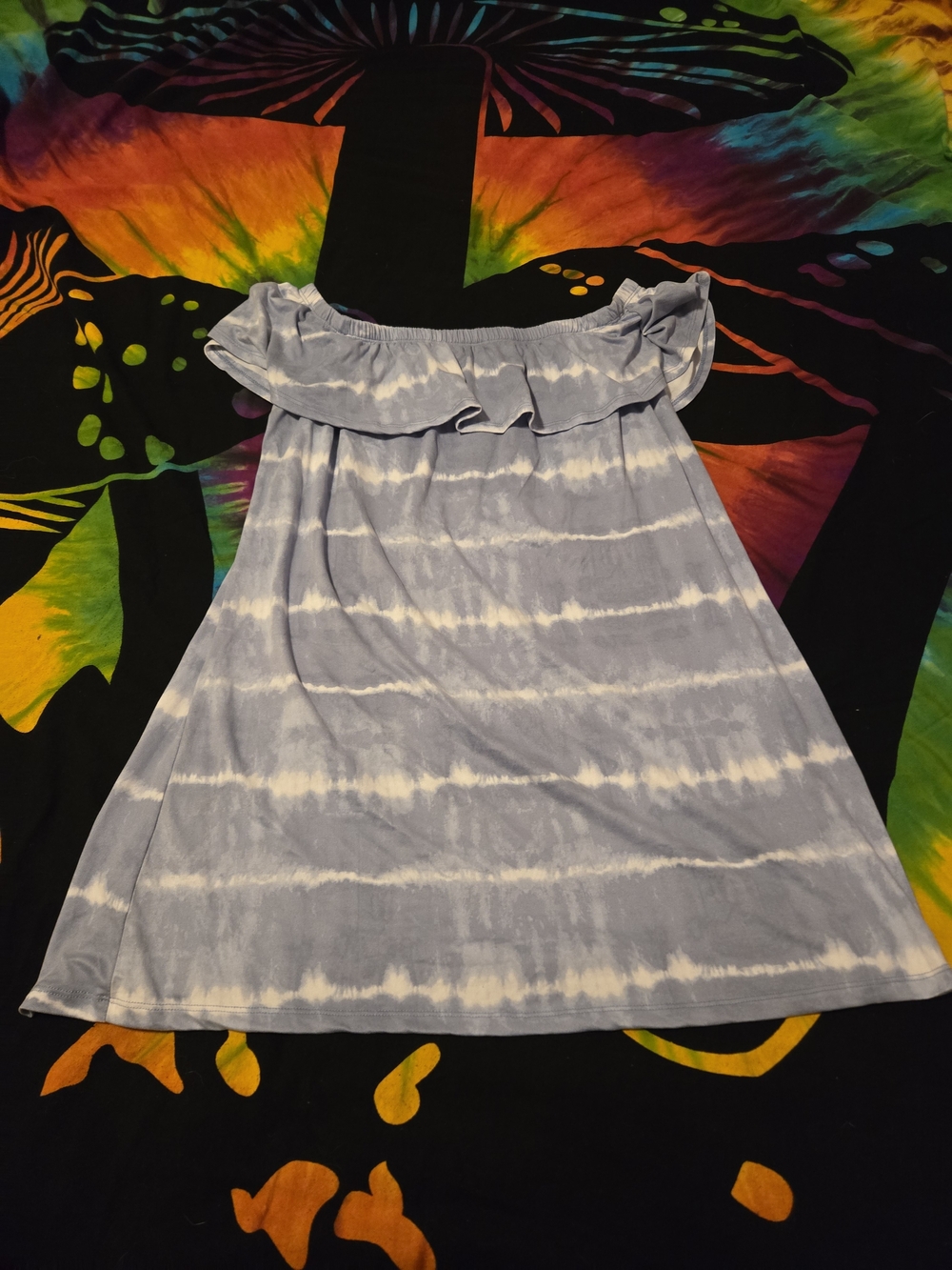 Ardene Light Blue and White Tie-Dye Off-Shoulder Dress